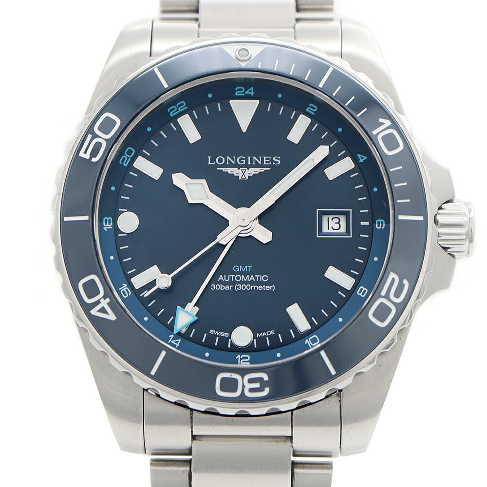 LONGINES ロンジン ハイドロコンクエスト GMT L3.890.4 デイト 300m防水 青 ブルー SS ステンレス CE セラミック メンズ 自動巻き【6ヶ月保証】【腕時計】【中古】