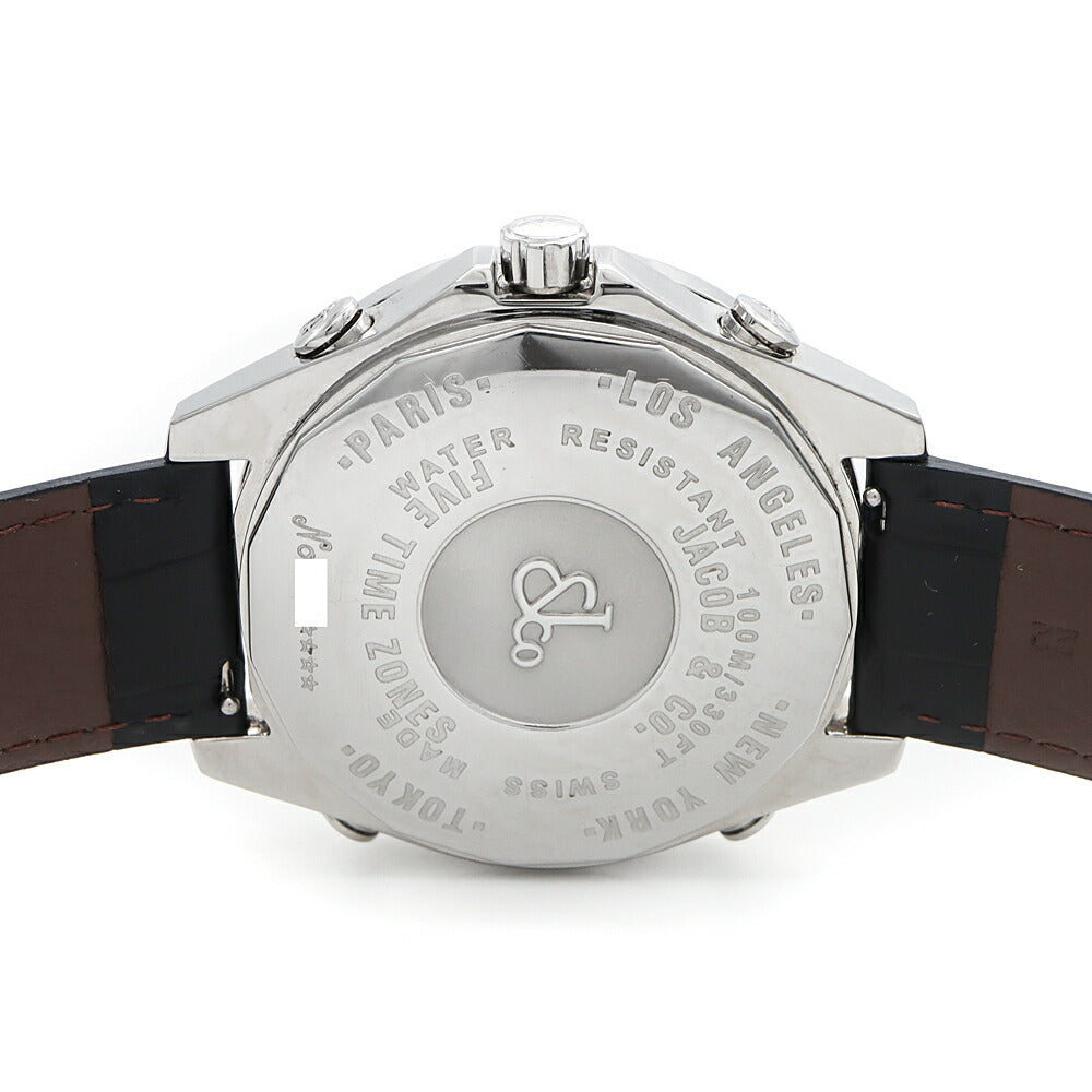 電池交換済 JACOB&Co. ジェイコブ ファイブタイムゾーン ダイヤモンド ダイヤベゼル デイト 100m防水 黒 ブラック SS ステンレス 純正尾錠 メンズ クォーツ 5タイム【6ヶ月保証】【腕時計】【中古】