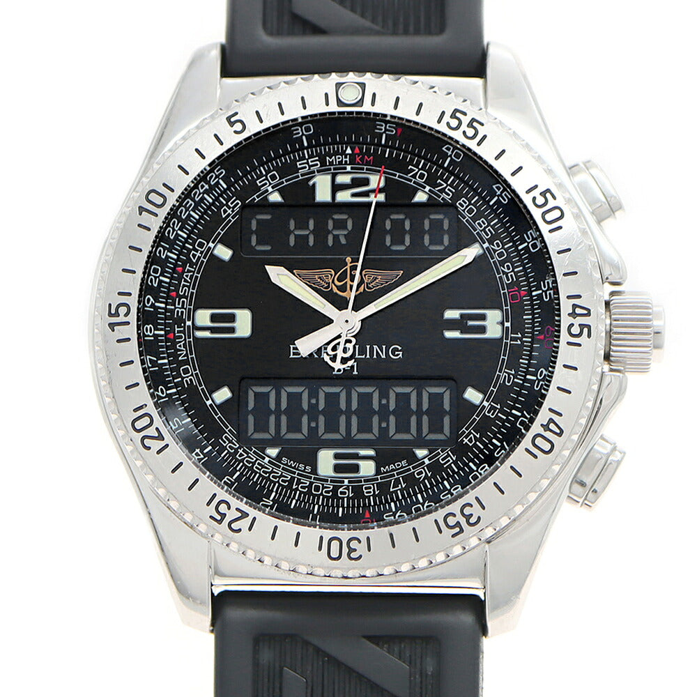 電池交換済 BREITLING ブライトリング B-1 A68362 クロノグラフ 50m防水 黒 ブラック SS ステンレス 純正ベルト 純正尾錠 メンズ デジアナ クォーツ【6ヶ月保証】【腕時計】【中古】