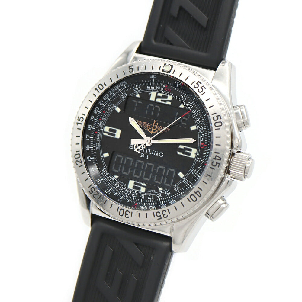 電池交換済 BREITLING ブライトリング B-1 A68362 クロノグラフ 50m防水 黒 ブラック SS ステンレス 純正ベルト 純正尾錠 メンズ デジアナ クォーツ【6ヶ月保証】【腕時計】【中古】