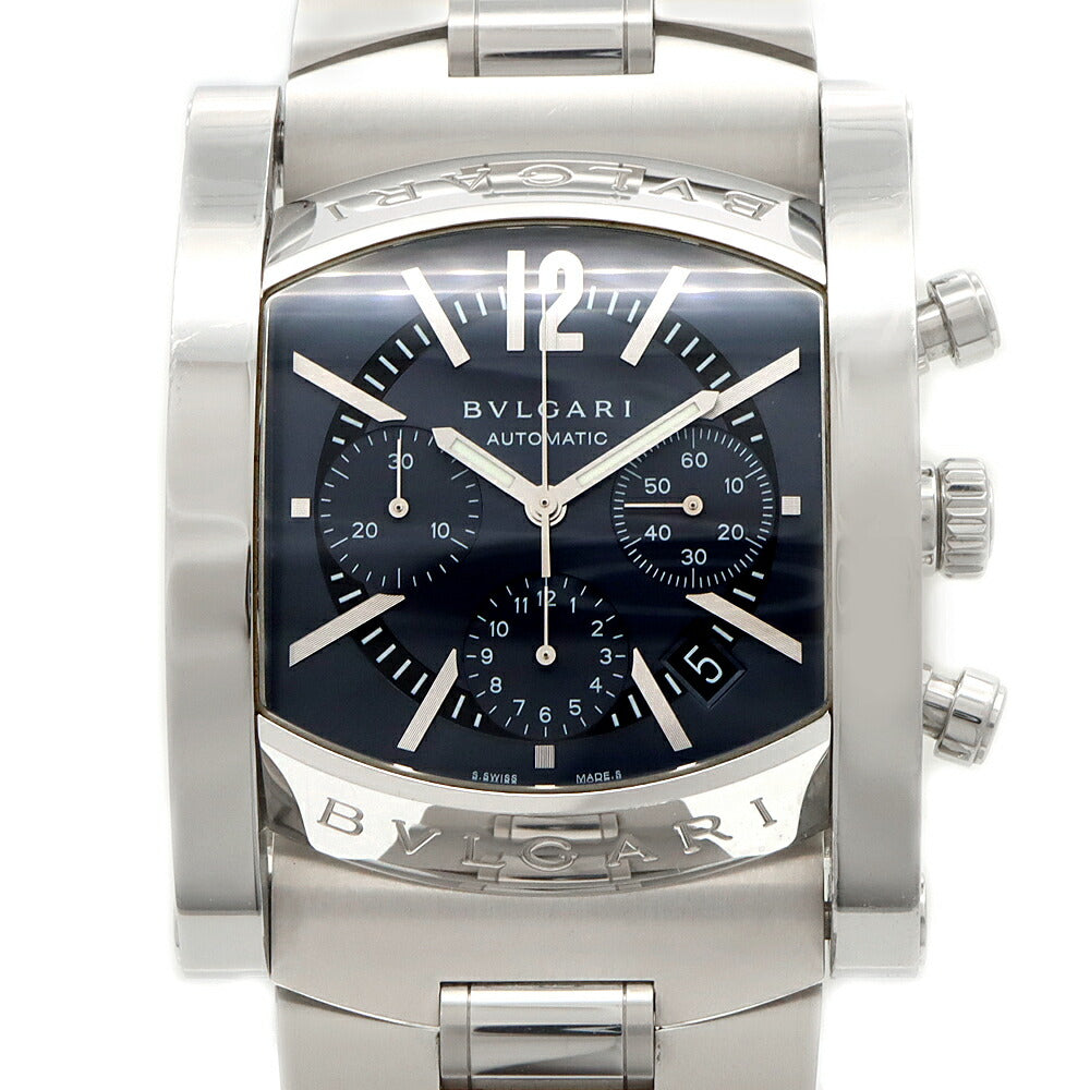 BVLGARI ブルガリ アショーマ クロノグラフ AA48SCH スモールセコンド デイト ブルー グレー SS ステンレス メンズ 自動巻き【6ヶ月保証】【腕時計】【中古】