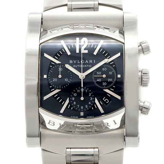 BVLGARI ブルガリ アショーマ クロノグラフ AA48SCH スモールセコンド デイト ブルー グレー SS ステンレス メンズ 自動巻き【6ヶ月保証】【腕時計】【中古】