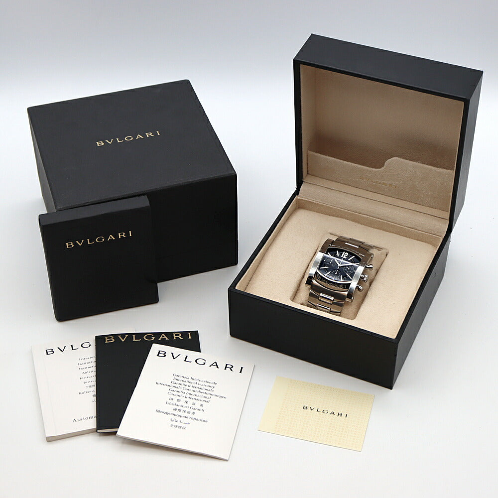 BVLGARI ブルガリ アショーマ クロノグラフ AA48SCH スモールセコンド デイト ブルー グレー SS ステンレス メンズ 自動巻き【6ヶ月保証】【腕時計】【中古】