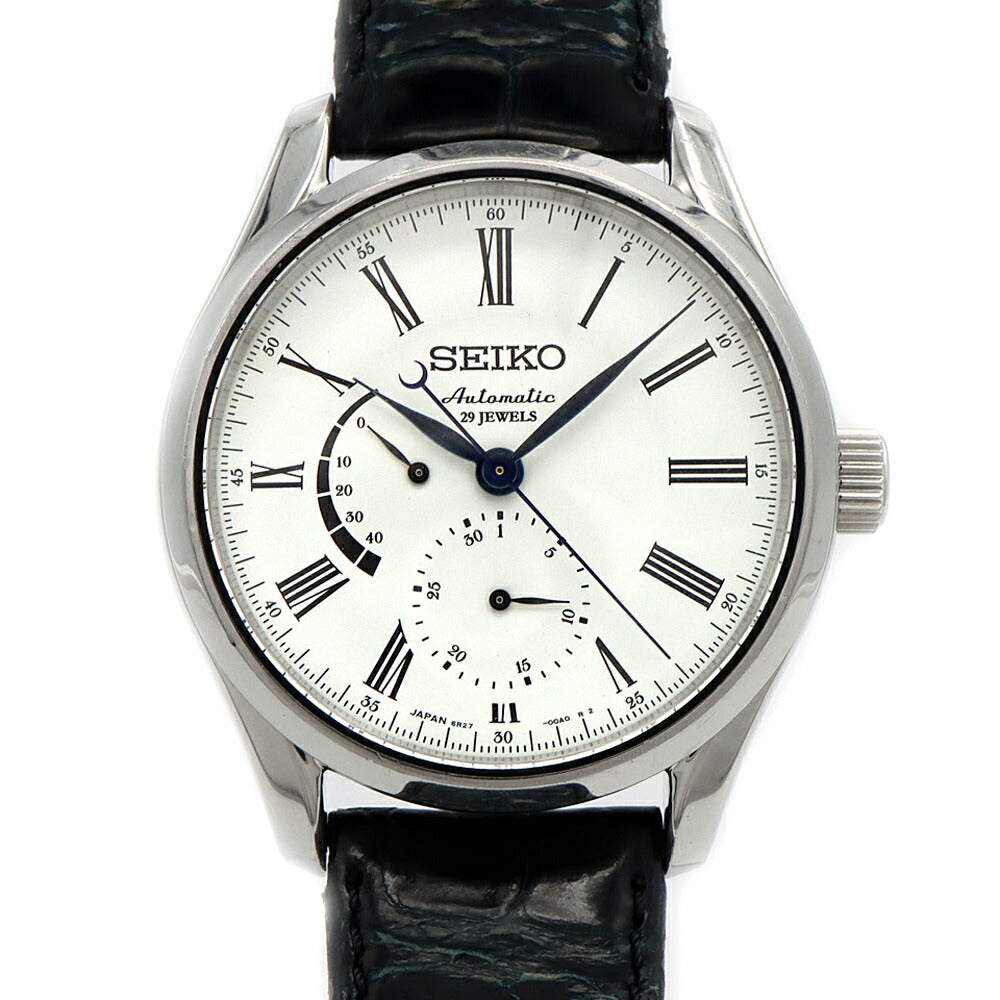 SEIKO セイコー プレザージュ 琺瑯ダイヤル 6R27-00F0 パワーリザーブ デイト 裏スケ 琺瑯 白 ホワイト SS ステンレス 純正ベルト 純正尾錠 メンズ 自動巻き プレサージュ【6ヶ月保証】【腕時計】【中古】