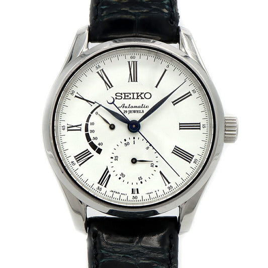 SEIKO セイコー プレザージュ 琺瑯ダイヤル 6R27-00F0 パワーリザーブ デイト 裏スケ 琺瑯 白 ホワイト SS ステンレス 純正ベルト 純正尾錠 メンズ 自動巻き プレサージュ【6ヶ月保証】【腕時計】【中古】