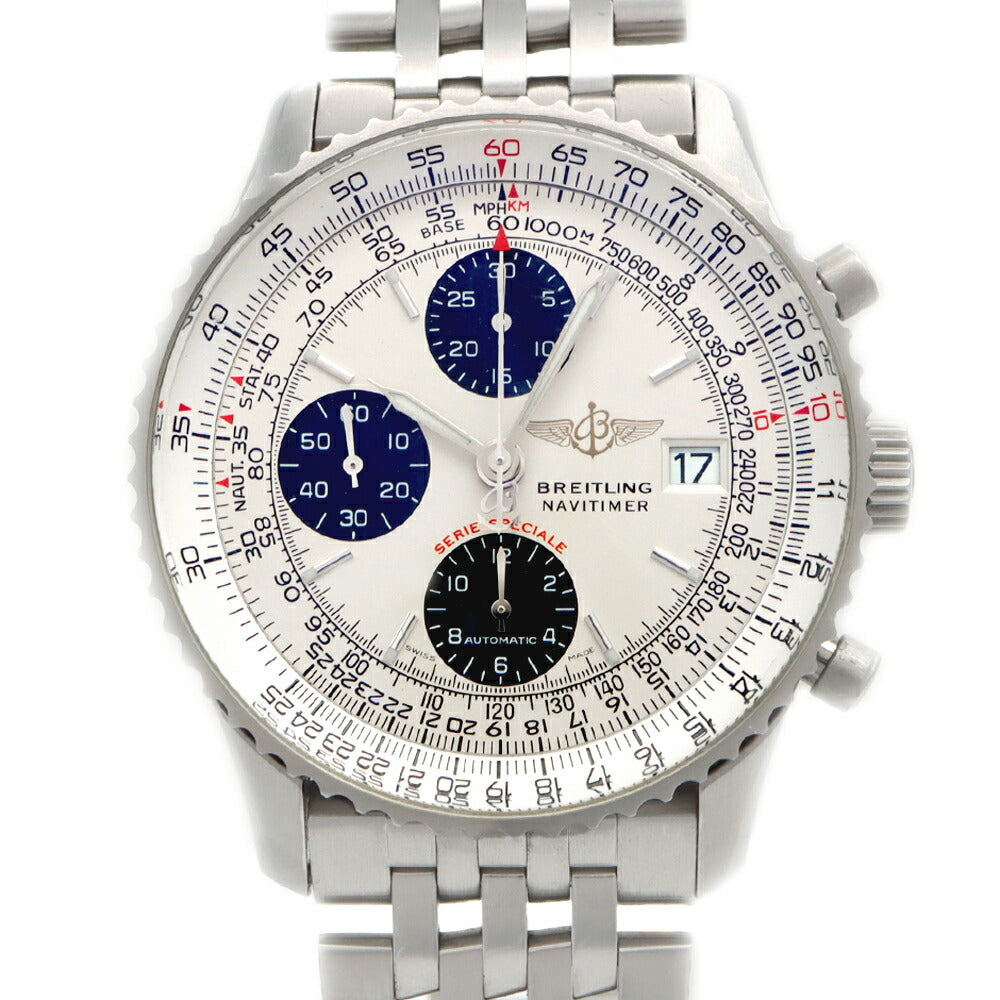 BREITLING ブライトリング ナビタイマー ファイターズ クロノグラフ A13330 30m防水 デイト シルバー SS ステンレス メンズ 自動巻き【6ヶ月保証】【腕時計】【中古】