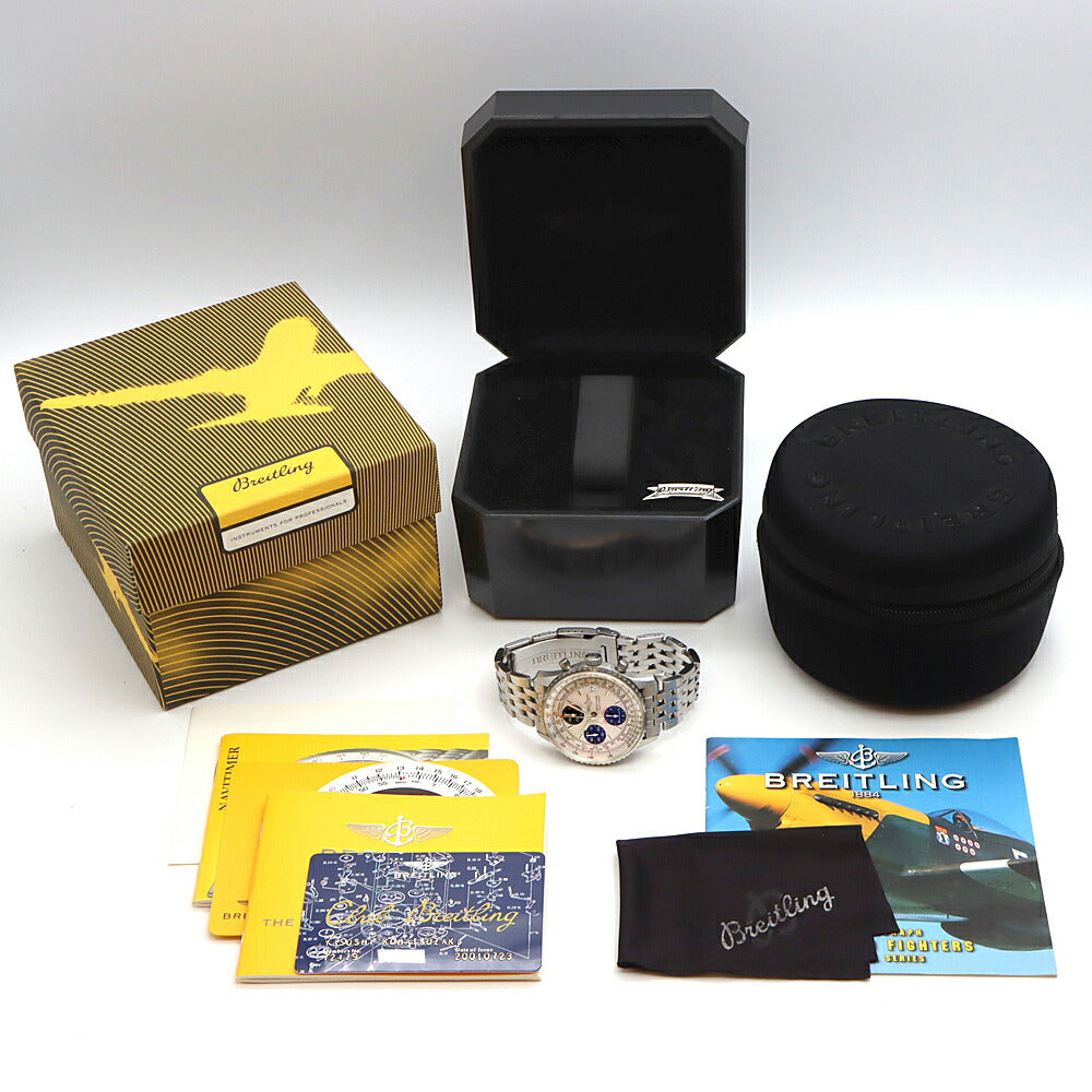 BREITLING ブライトリング ナビタイマー ファイターズ クロノグラフ A13330 30m防水 デイト シルバー SS ステンレス メンズ 自動巻き【6ヶ月保証】【腕時計】【中古】