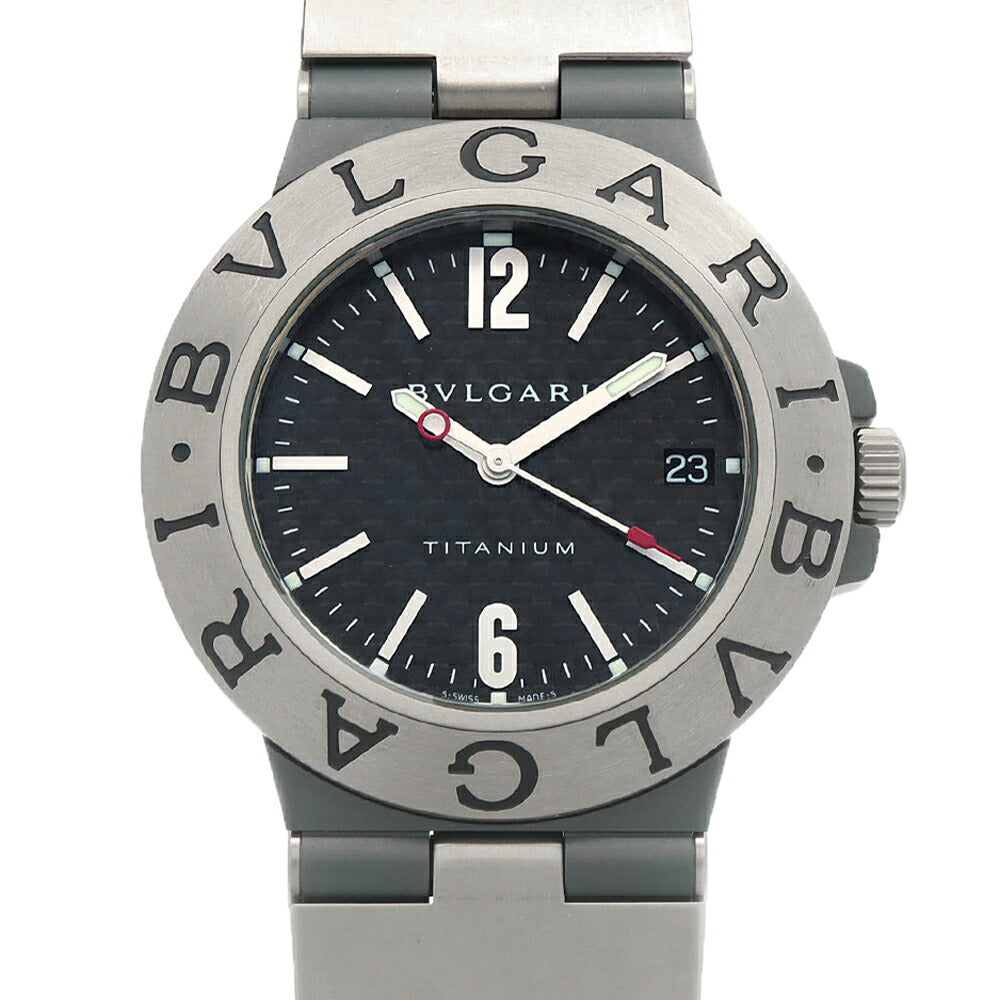 BVLGARI ブルガリ ディアゴノ チタニウム TI38TA デイト 黒 ブラックカーボン Ti チタン 純正ベルト 純正尾錠 メンズ 自動巻き【6ヶ月保証】【腕時計】【中古】