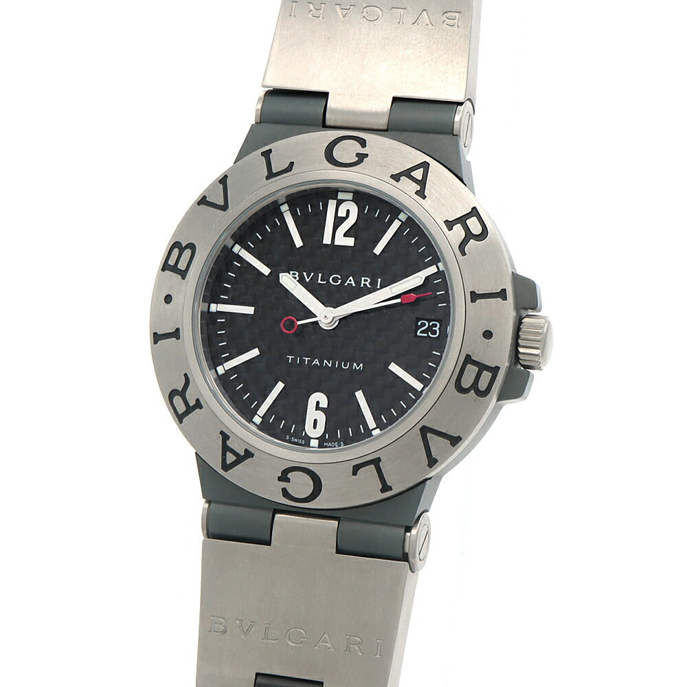 BVLGARI ブルガリ ディアゴノ チタニウム TI38TA デイト 黒 ブラックカーボン Ti チタン 純正ベルト 純正尾錠 メンズ 自動巻き【6ヶ月保証】【腕時計】【中古】