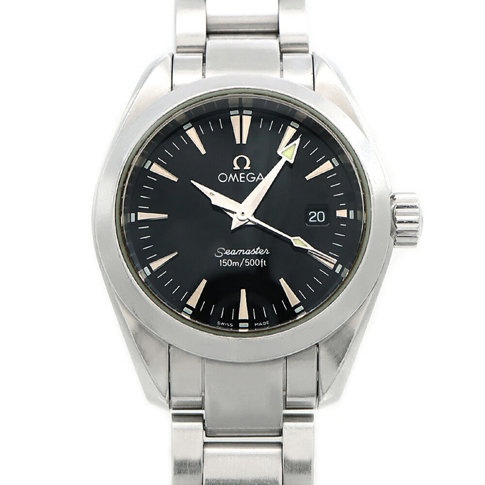 電池交換済 OMEGA オメガ シーマスター アクアテラ 2577.50 150m防水 デイト 黒 ブラック SS ステンレス レディース クォーツ【6ヶ月保証】【腕時計】【中古】