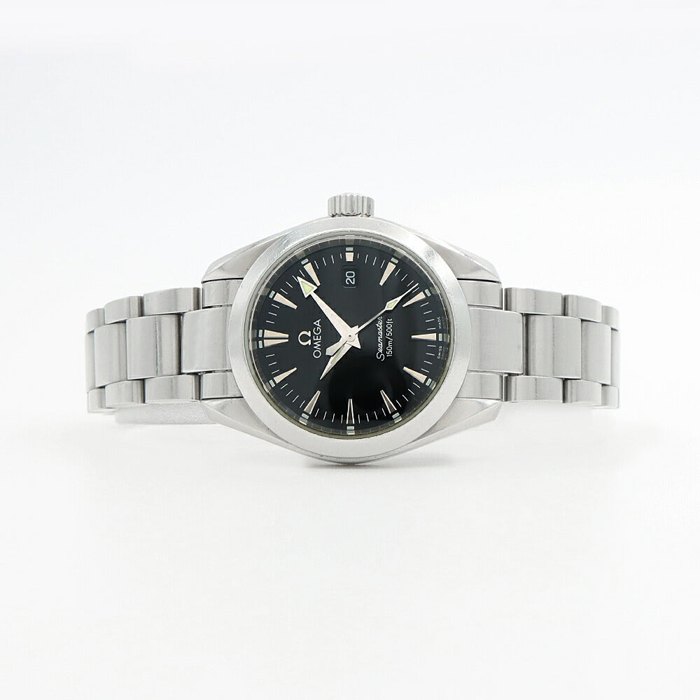 電池交換済 OMEGA オメガ シーマスター アクアテラ 2577.50 150m防水 デイト 黒 ブラック SS ステンレス レディース クォーツ【6ヶ月保証】【腕時計】【中古】