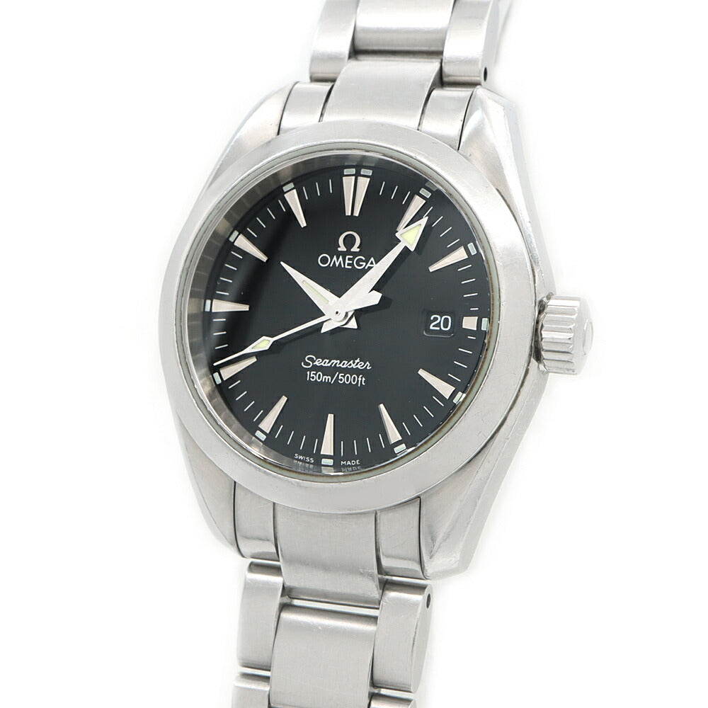 電池交換済 OMEGA オメガ シーマスター アクアテラ 2577.50 150m防水 デイト 黒 ブラック SS ステンレス レディース クォーツ【6ヶ月保証】【腕時計】【中古】