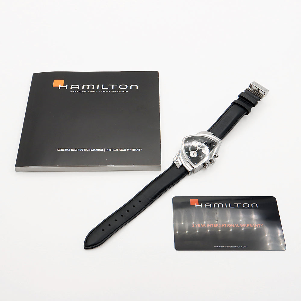 電池交換済 HAMILTON ハミルトン ベンチュラ クロノグラフ H244121 デイト スモールセコンド 黒 ブラック SS ステンレス 純正ベルト 純正尾錠 メンズ クォーツ【6ヶ月保証】【腕時計】【中古】