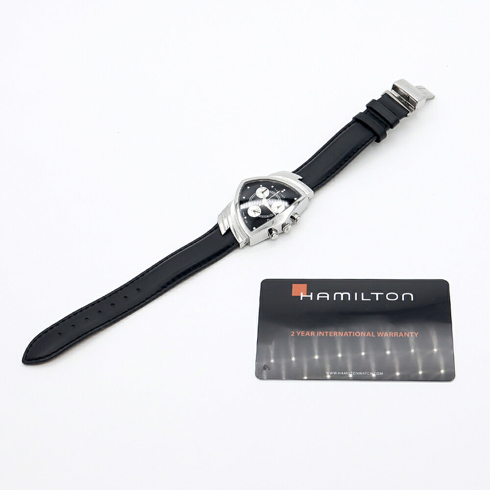 電池交換済 HAMILTON ハミルトン ベンチュラ クロノグラフ H244121 デイト スモールセコンド 黒 ブラック SS ステンレス 純正ベルト 純正尾錠 メンズ クォーツ【6ヶ月保証】【腕時計】【中古】