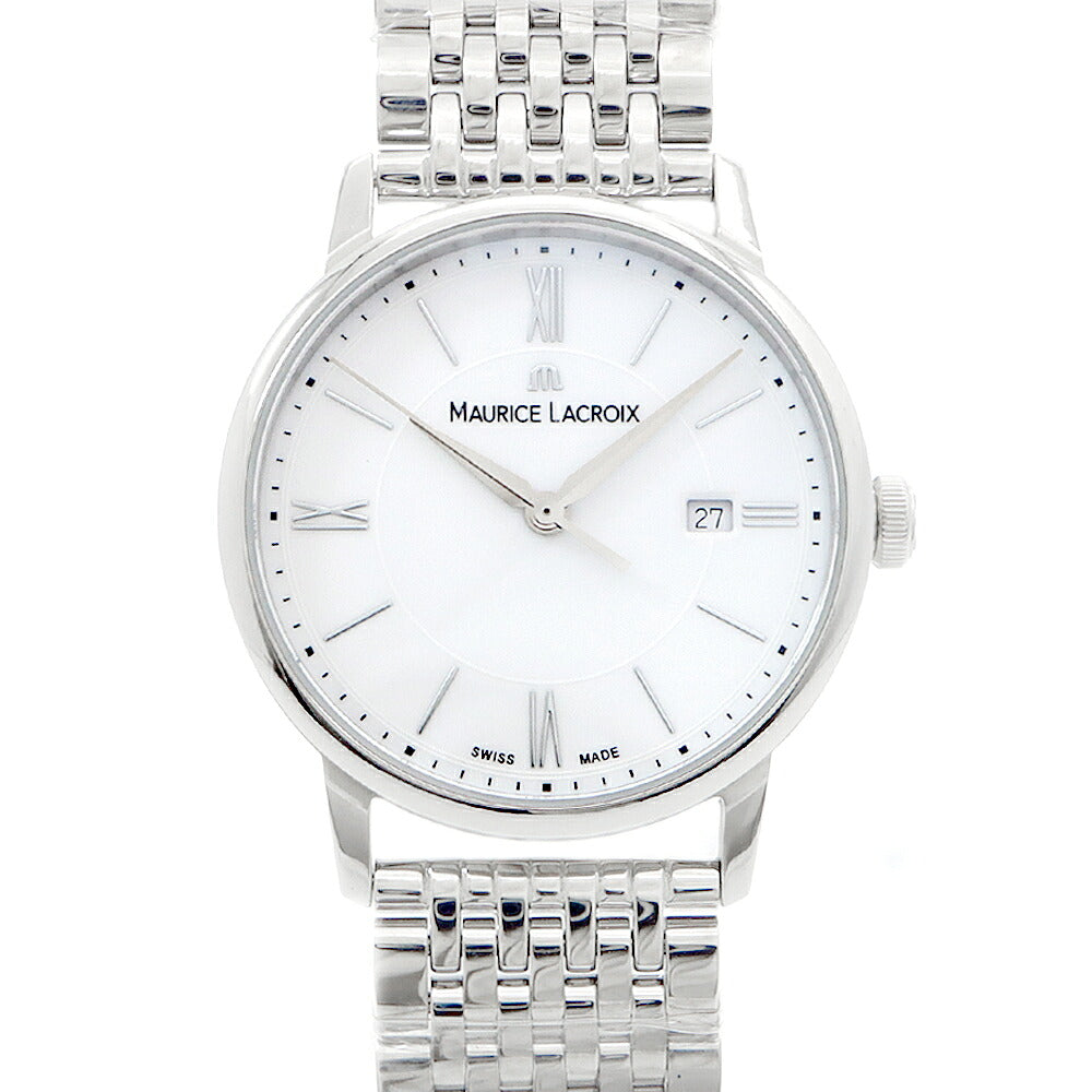 電池交換済 Maurice Lacroix モーリスラクロア エリロス EL1094 EL1094-SS002-110-1 デイト 50m防水 白 ホワイト SS ステンレス レディース クォーツ【6ヶ月保証】【腕時計】【中古】