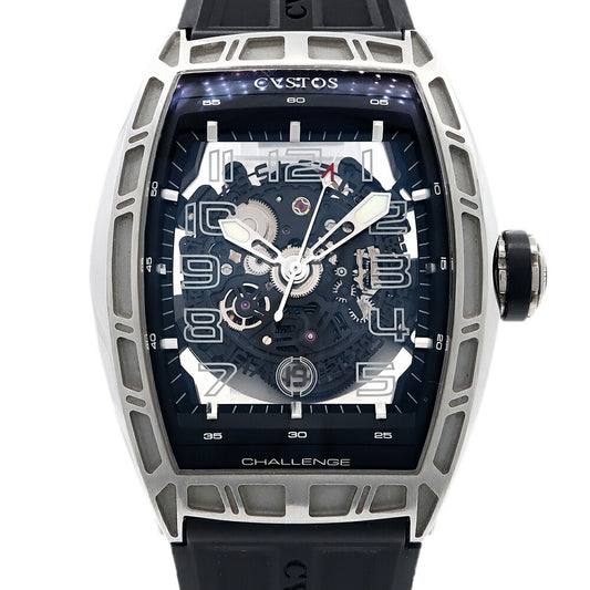 内部点検済 CVSTOS クストス チャレンジ ジェットライナー CVT-JET-SL ST デイト スケルトン 黒 ブラック SS ステンレス 純正ベルト 純正尾錠 メンズ 自動巻き【6ヶ月保証】【腕時計】【中古】