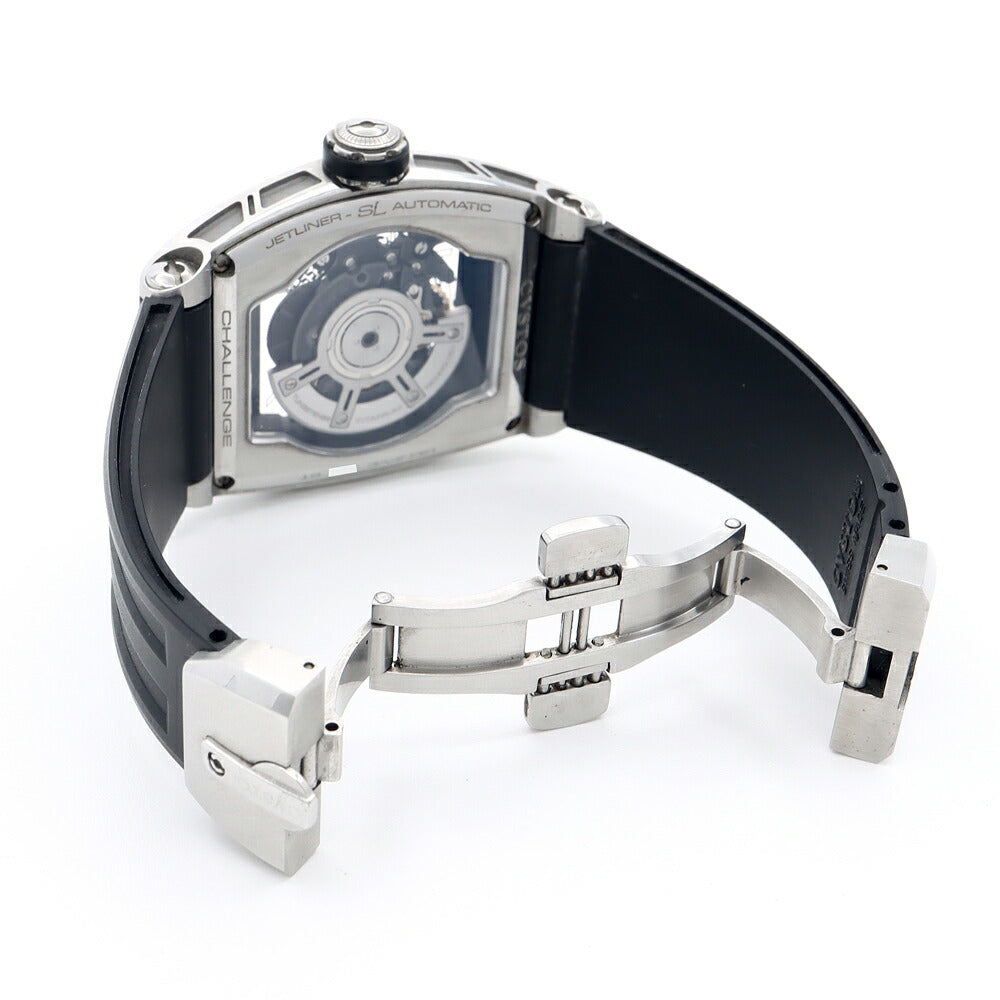 内部点検済 CVSTOS クストス チャレンジ ジェットライナー CVT-JET-SL ST デイト スケルトン 黒 ブラック SS ステンレス 純正ベルト 純正尾錠 メンズ 自動巻き【6ヶ月保証】【腕時計】【中古】