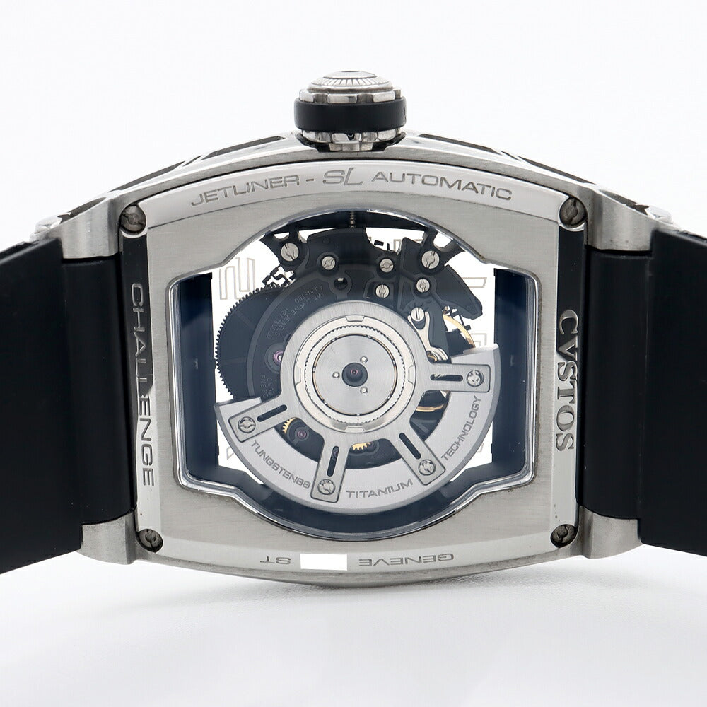 内部点検済 CVSTOS クストス チャレンジ ジェットライナー CVT-JET-SL ST デイト スケルトン 黒 ブラック SS ステンレス 純正ベルト 純正尾錠 メンズ 自動巻き【6ヶ月保証】【腕時計】【中古】