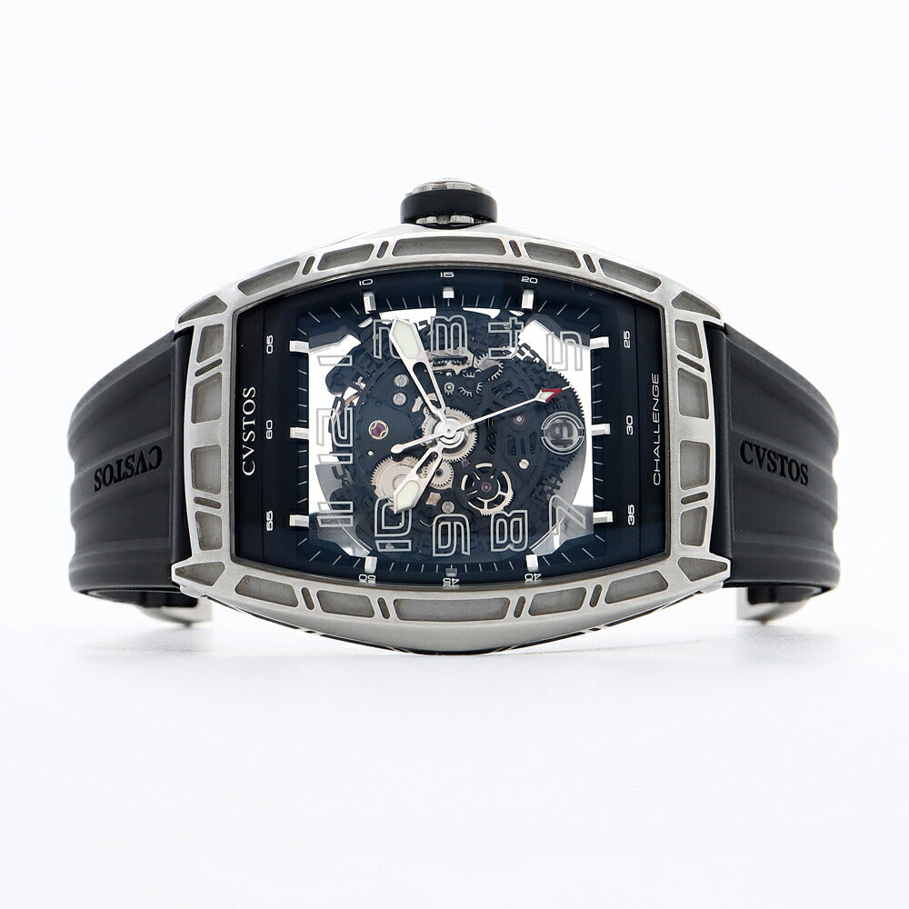 内部点検済 CVSTOS クストス チャレンジ ジェットライナー CVT-JET-SL ST デイト スケルトン 黒 ブラック SS ステンレス 純正ベルト 純正尾錠 メンズ 自動巻き【6ヶ月保証】【腕時計】【中古】