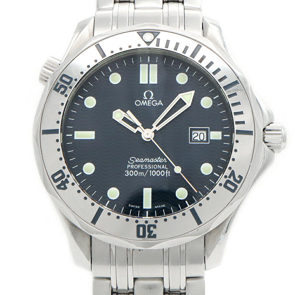 電池交換済 OMEGA オメガ シーマスター300 2542.80 デイト 300m防水 青 ブルー SS ステンレス メンズ クォーツ【6ヶ月保証】【腕時計】【中古】