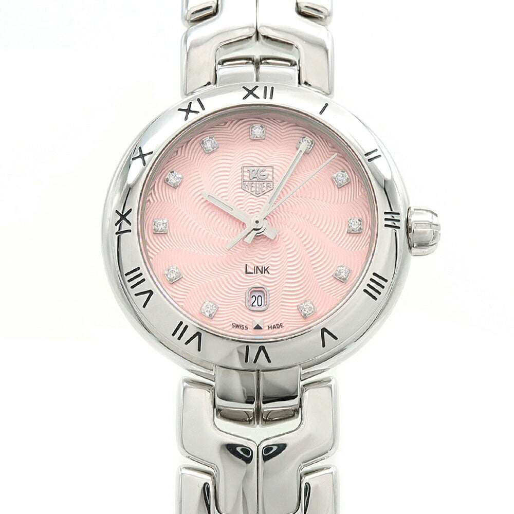 電池交換済 TAG Heuer タグホイヤー リンク WAT1415 BA0954 100m防水 11Pダイヤ 純正ダイヤモンド ピンク SS ステンレス レディース クォーツ【6ヶ月保証】【腕時計】【中古】
