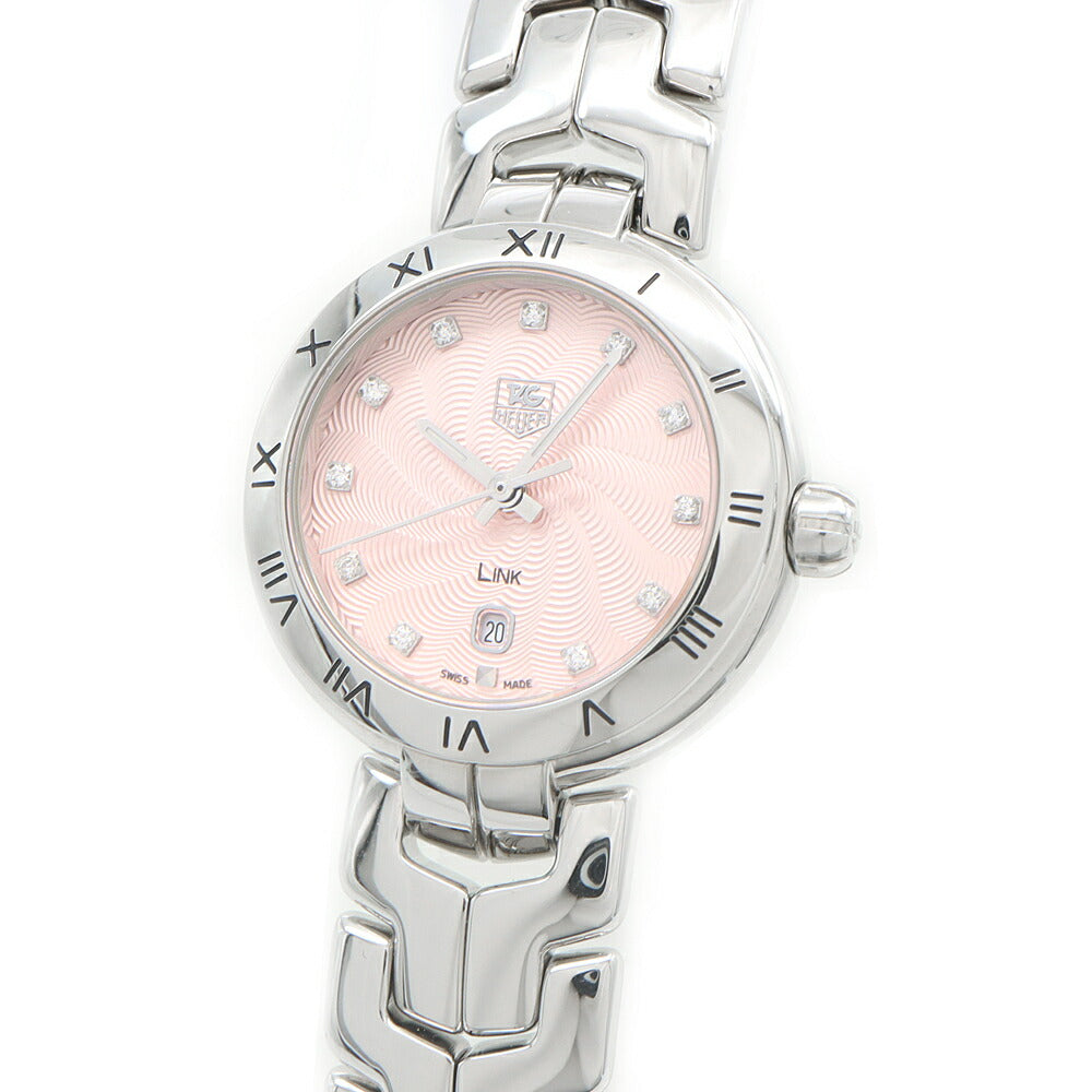 電池交換済 TAG Heuer タグホイヤー リンク WAT1415 BA0954 100m防水 11Pダイヤ 純正ダイヤモンド ピンク SS ステンレス レディース クォーツ【6ヶ月保証】【腕時計】【中古】