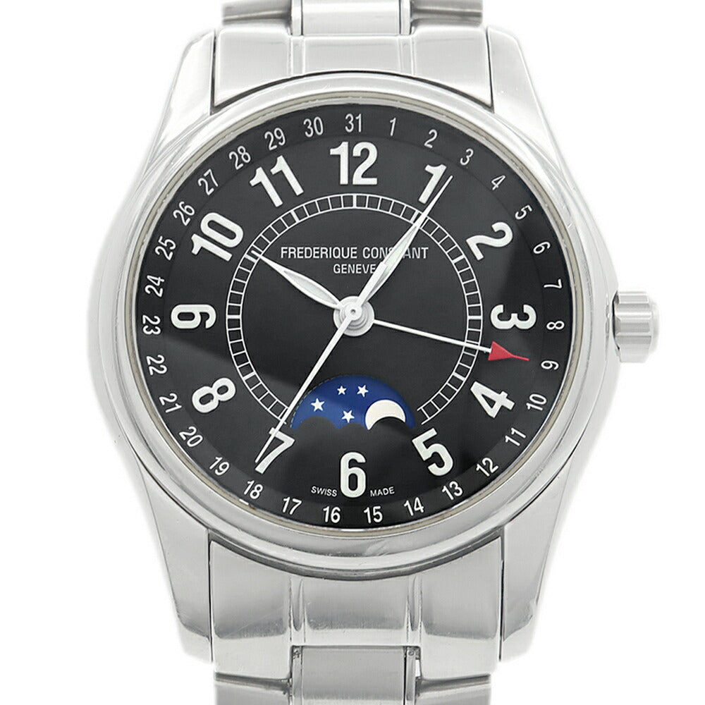 内部点検済 FREDERIQUE CONSTANT フレデリックコンスタント インデックス ムーンタイマー FC-330/335X6B4/6 デイト ムーンフェイズ 裏スケ 黒 ブラック SS ステンレス メンズ 自動巻き【6ヶ月保証】【腕時計】【中古】