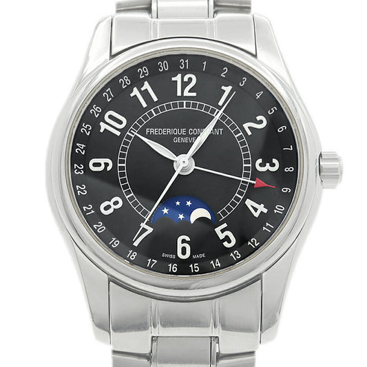 内部点検済 FREDERIQUE CONSTANT フレデリックコンスタント インデックス ムーンタイマー FC-330/335X6B4/6 デイト ムーンフェイズ 裏スケ 黒 ブラック SS ステンレス メンズ 自動巻き【6ヶ月保証】【腕時計】【中古】