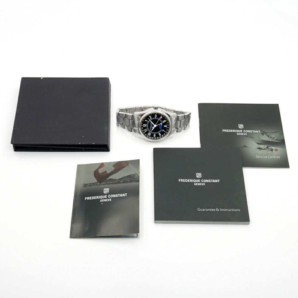 内部点検済 FREDERIQUE CONSTANT フレデリックコンスタント インデックス ムーンタイマー FC-330/335X6B4/6 デイト ムーンフェイズ 裏スケ 黒 ブラック SS ステンレス メンズ 自動巻き【6ヶ月保証】【腕時計】【中古】