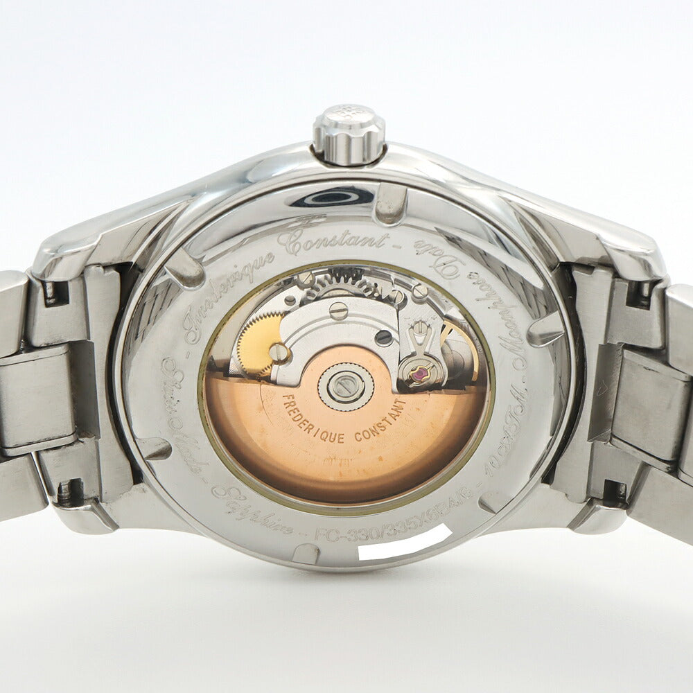 内部点検済 FREDERIQUE CONSTANT フレデリックコンスタント インデックス ムーンタイマー FC-330/335X6B4/6 デイト ムーンフェイズ 裏スケ 黒 ブラック SS ステンレス メンズ 自動巻き【6ヶ月保証】【腕時計】【中古】