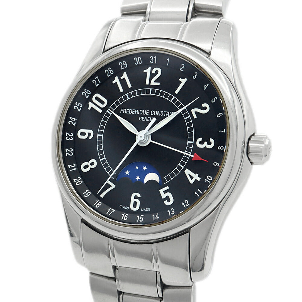 内部点検済 FREDERIQUE CONSTANT フレデリックコンスタント インデックス ムーンタイマー FC-330/335X6B4/6 デイト ムーンフェイズ 裏スケ 黒 ブラック SS ステンレス メンズ 自動巻き【6ヶ月保証】【腕時計】【中古】