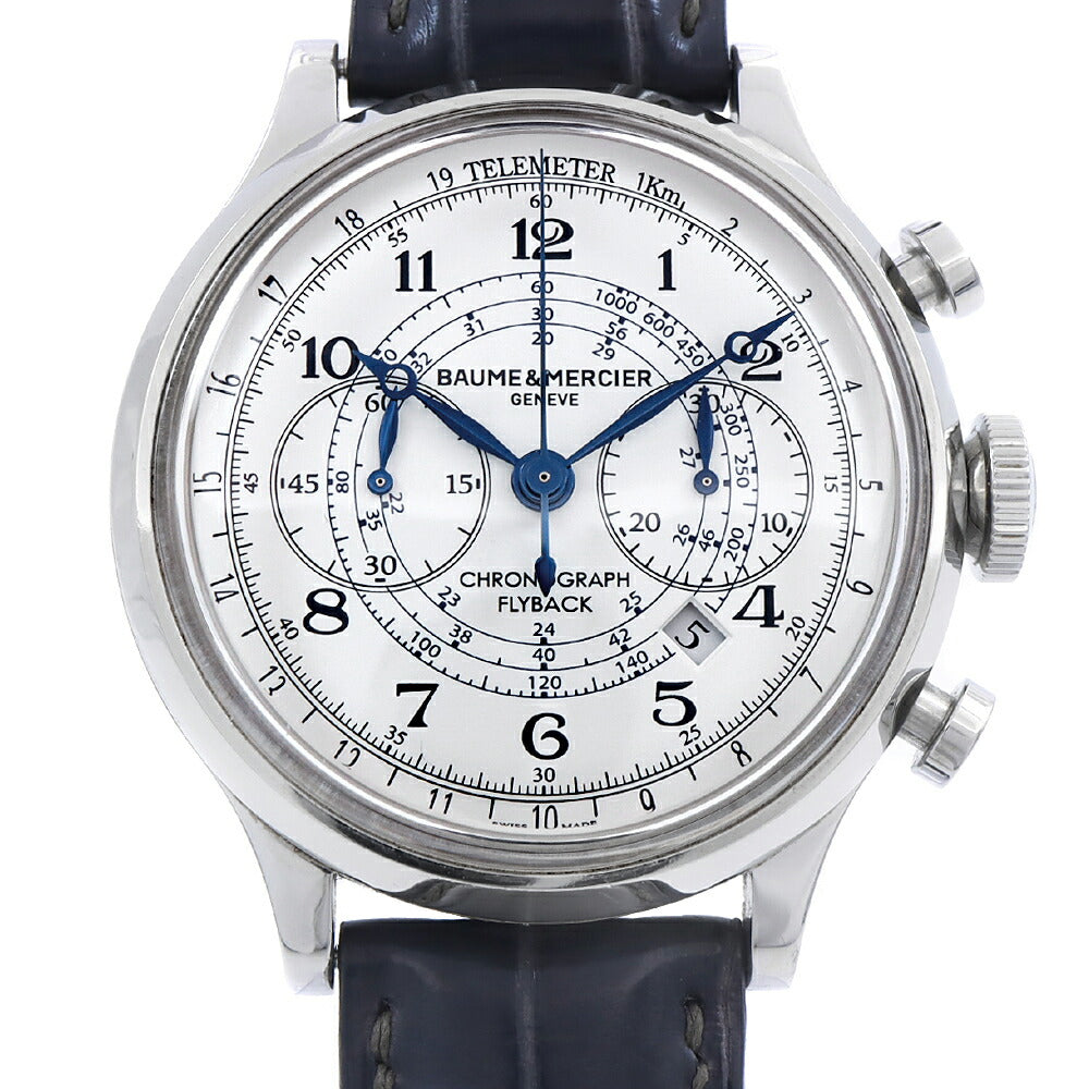 内部点検済 Baume & Mercier ボーム＆メルシェ ケープランド フライバック クロノグラフ 10006 デイト 50m防水 白 ホワイト SS ステンレス 純正尾錠 メンズ 自動巻き【6ヶ月保証】【腕時計】【中古】