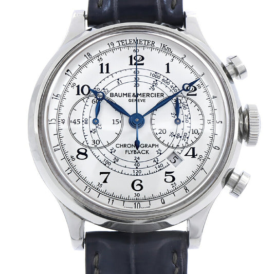 内部点検済 Baume & Mercier ボーム＆メルシェ ケープランド フライバック クロノグラフ 10006 デイト 50m防水 白 ホワイト SS ステンレス 純正尾錠 メンズ 自動巻き【6ヶ月保証】【腕時計】【中古】