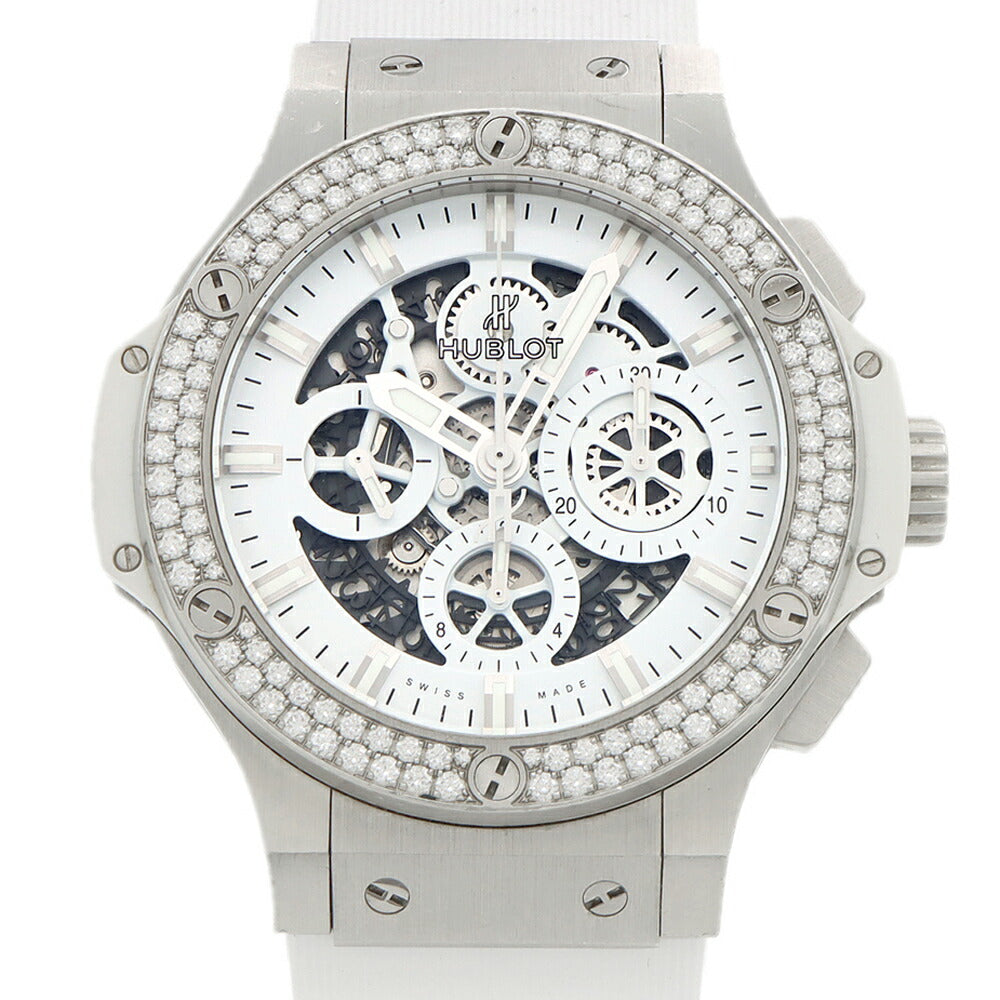 HUBLOT ビッグバン アエロバン クロノグラフ 純正ダイヤベゼル 311.SE.2010.RW.1104.JSM12 ダイヤモンド デイト スケルトン 白 ホワイト SS ステンレス 純正ベルト 純正尾錠 メンズ 自動巻き ビックバン【6ヶ月保証】【腕時計】【中古】
