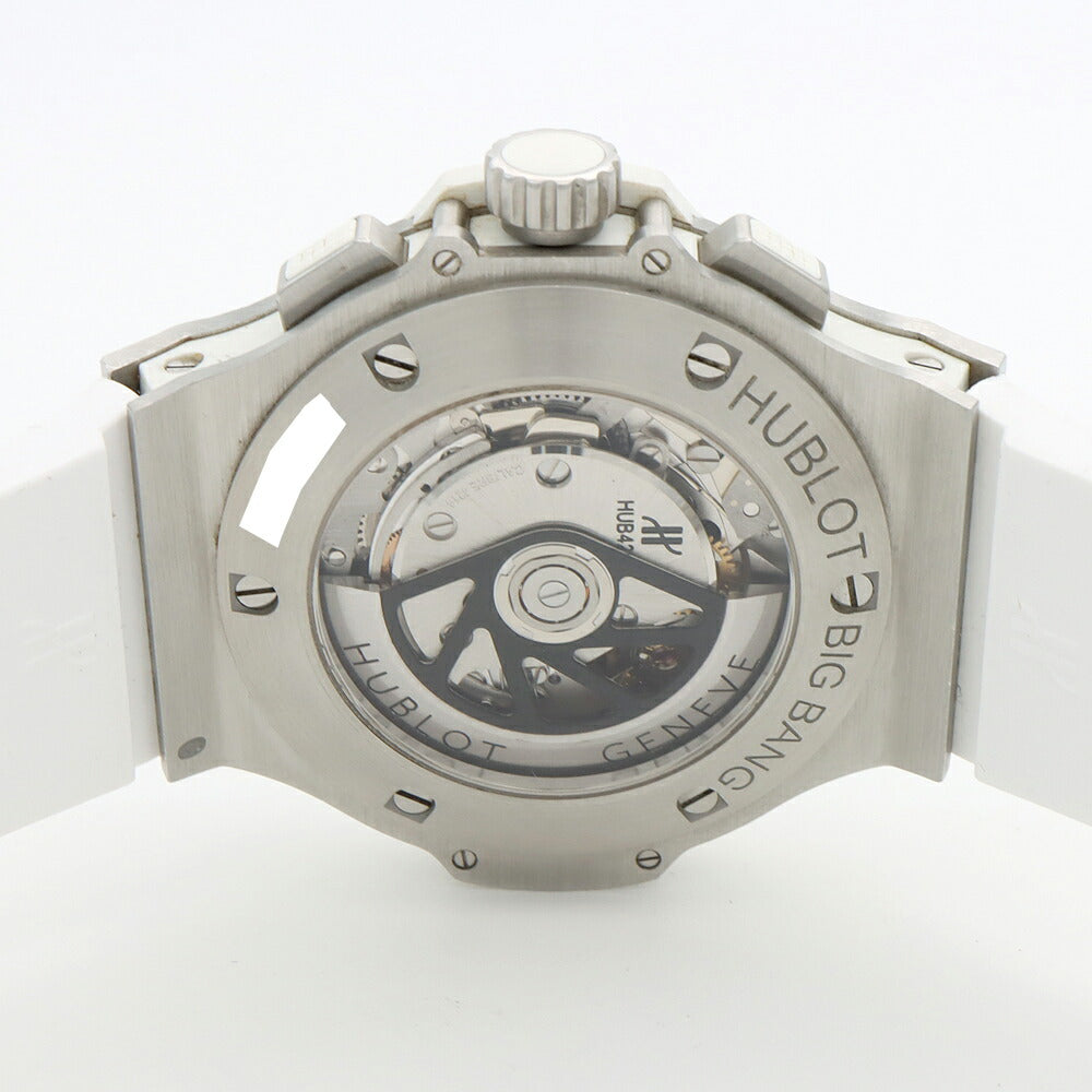 HUBLOT ビッグバン アエロバン クロノグラフ 純正ダイヤベゼル 311.SE.2010.RW.1104.JSM12 ダイヤモンド デイト スケルトン 白 ホワイト SS ステンレス 純正ベルト 純正尾錠 メンズ 自動巻き ビックバン【6ヶ月保証】【腕時計】【中古】