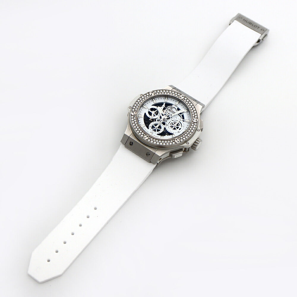 HUBLOT ビッグバン アエロバン クロノグラフ 純正ダイヤベゼル 311.SE.2010.RW.1104.JSM12 ダイヤモンド デイト スケルトン 白 ホワイト SS ステンレス 純正ベルト 純正尾錠 メンズ 自動巻き ビックバン【6ヶ月保証】【腕時計】【中古】
