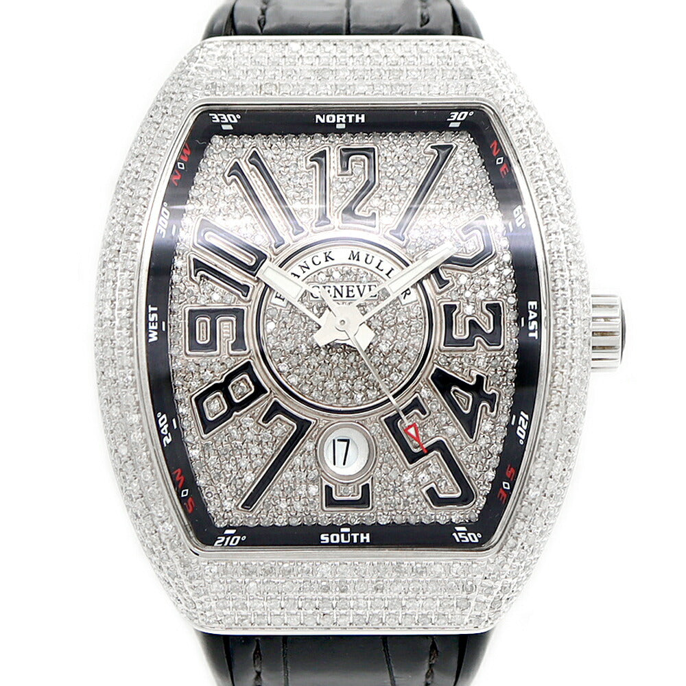 FRANCK MULLER フランクミュラー ヴァンガード ダイヤベゼル ダイヤ文字盤 V41SCDT ダイヤモンド デイト SS ステンレス 純正ベルト 純正バックル尾錠 アフターダイヤ メンズ 自動巻き【6ヶ月保証】【中古】【腕時計】
