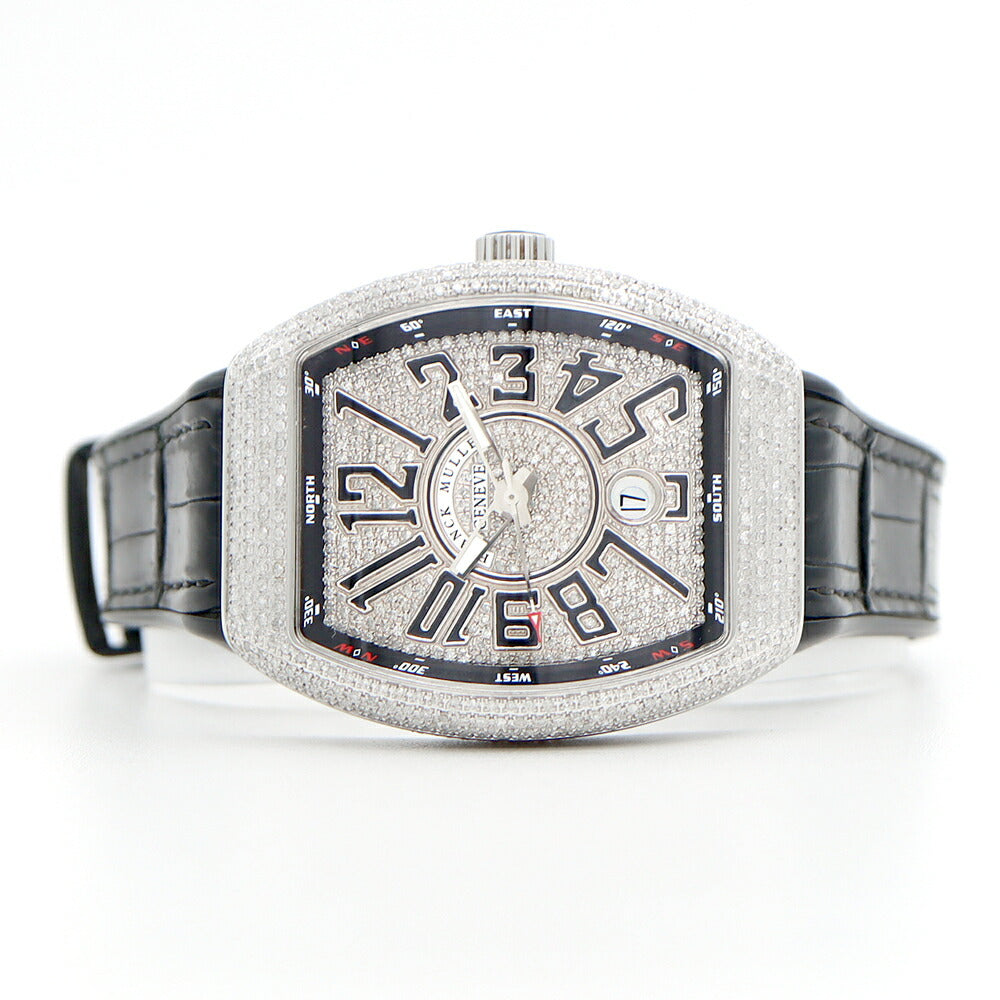 FRANCK MULLER フランクミュラー ヴァンガード ダイヤベゼル ダイヤ文字盤 V41SCDT ダイヤモンド デイト SS ステンレス 純正ベルト 純正バックル尾錠 アフターダイヤ メンズ 自動巻き【6ヶ月保証】【中古】【腕時計】