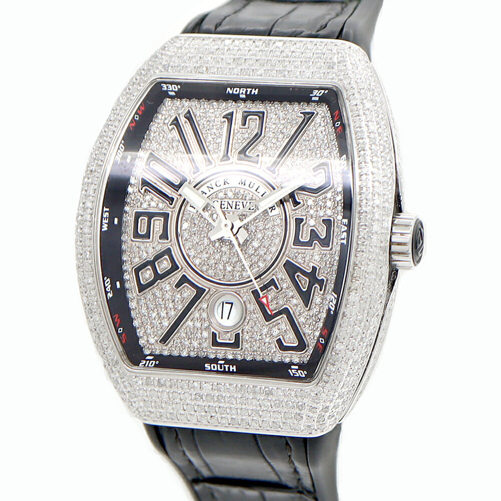 FRANCK MULLER フランクミュラー ヴァンガード ダイヤベゼル ダイヤ文字盤 V41SCDT ダイヤモンド デイト SS ステンレス 純正ベルト 純正バックル尾錠 アフターダイヤ メンズ 自動巻き【6ヶ月保証】【中古】【腕時計】