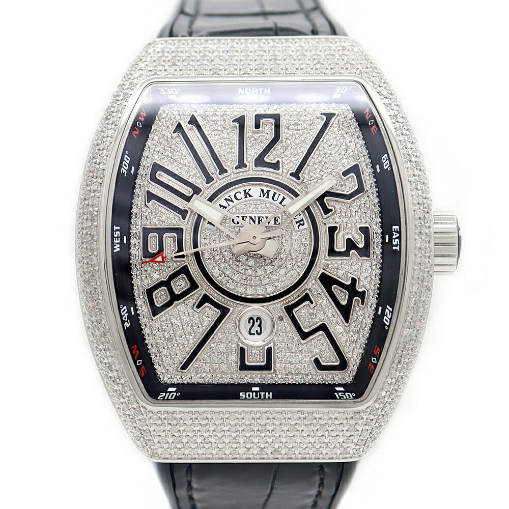 フランクミュラー ヴァンガード アフターダイヤ FRANCK MULLER フランクミュラー ヴァンガード ダイヤベゼル ダイヤ文字盤 V45SCDT ACNR ダイヤモンド デイト SS ステンレス 純正ベルト 純正バックル尾錠 アフターダイヤ メンズ 自動巻き【6ヶ月保証】【中古】【腕時計】