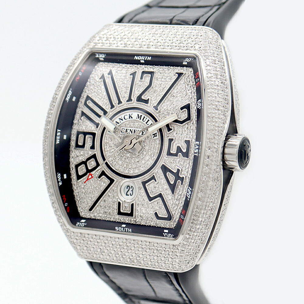フランクミュラー ヴァンガード アフターダイヤ FRANCK MULLER フランクミュラー ヴァンガード ダイヤベゼル ダイヤ文字盤 V45SCDT ACNR ダイヤモンド デイト SS ステンレス 純正ベルト 純正バックル尾錠 アフターダイヤ メンズ 自動巻き【6ヶ月保証】【中古】【腕時計】