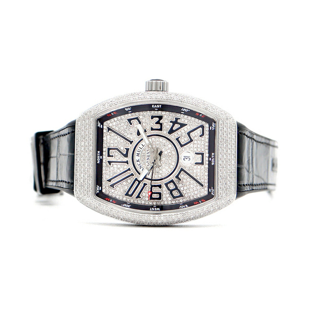 FRANCK MULLER フランクミュラー ヴァンガード ダイヤベゼル ダイヤ文字盤 V45SCDT ACNR ダイヤモンド デイト SS ステンレス 純正ベルト 純正バックル尾錠 アフターダイヤ メンズ 自動巻き【6ヶ月保証】【中古】【腕時計】