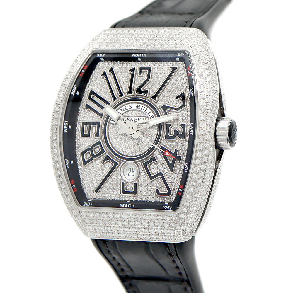 FRANCK MULLER フランクミュラー ヴァンガード ダイヤベゼル ダイヤ文字盤 V45SCDT ACNR ダイヤモンド デイト SS ステンレス 純正ベルト 純正バックル尾錠 アフターダイヤ メンズ 自動巻き【6ヶ月保証】【中古】【腕時計】