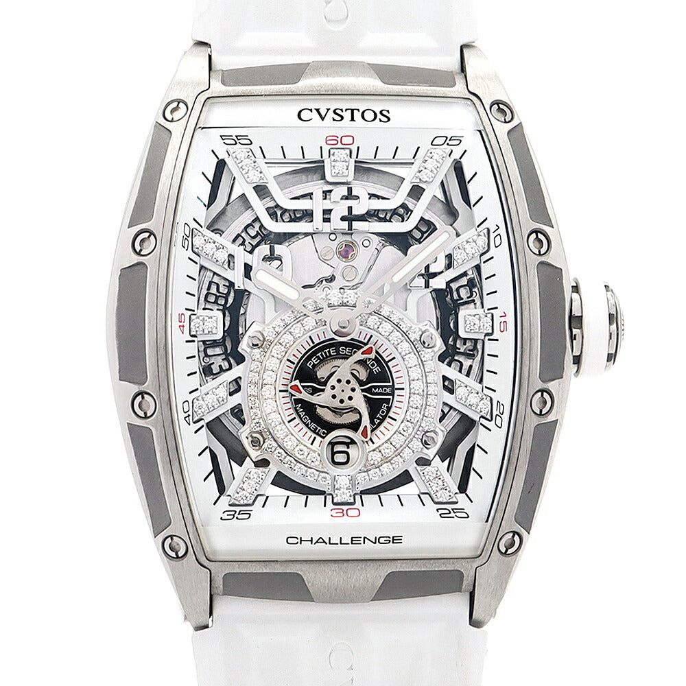 CVSTOS クストス チャレンジ ジェットライナーII P-S オートマティック CVT-JET2-PS-CD-LTD TT ダイヤモンド 100m防水 デイト スケルトン Ti チタン 純正ベルト 純正尾錠 メンズ 自動巻き【6ヶ月保証】【腕時計】【中古】