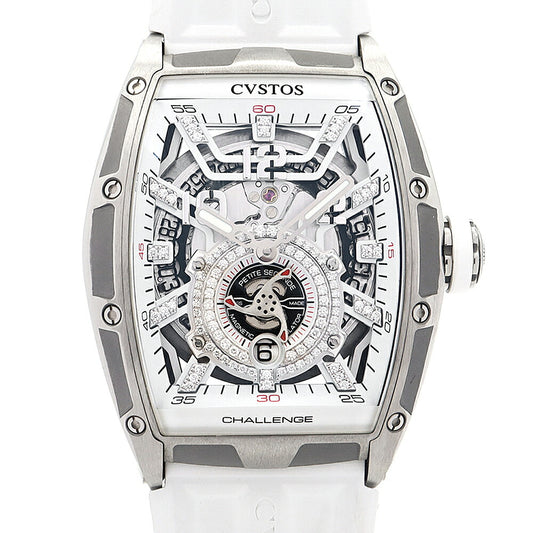 CVSTOS クストス チャレンジ ジェットライナーII P-S オートマティック CVT-JET2-PS-CD-LTD TT ダイヤモンド 100m防水 デイト スケルトン Ti チタン 純正ベルト 純正尾錠 メンズ 自動巻き【6ヶ月保証】【腕時計】【中古】