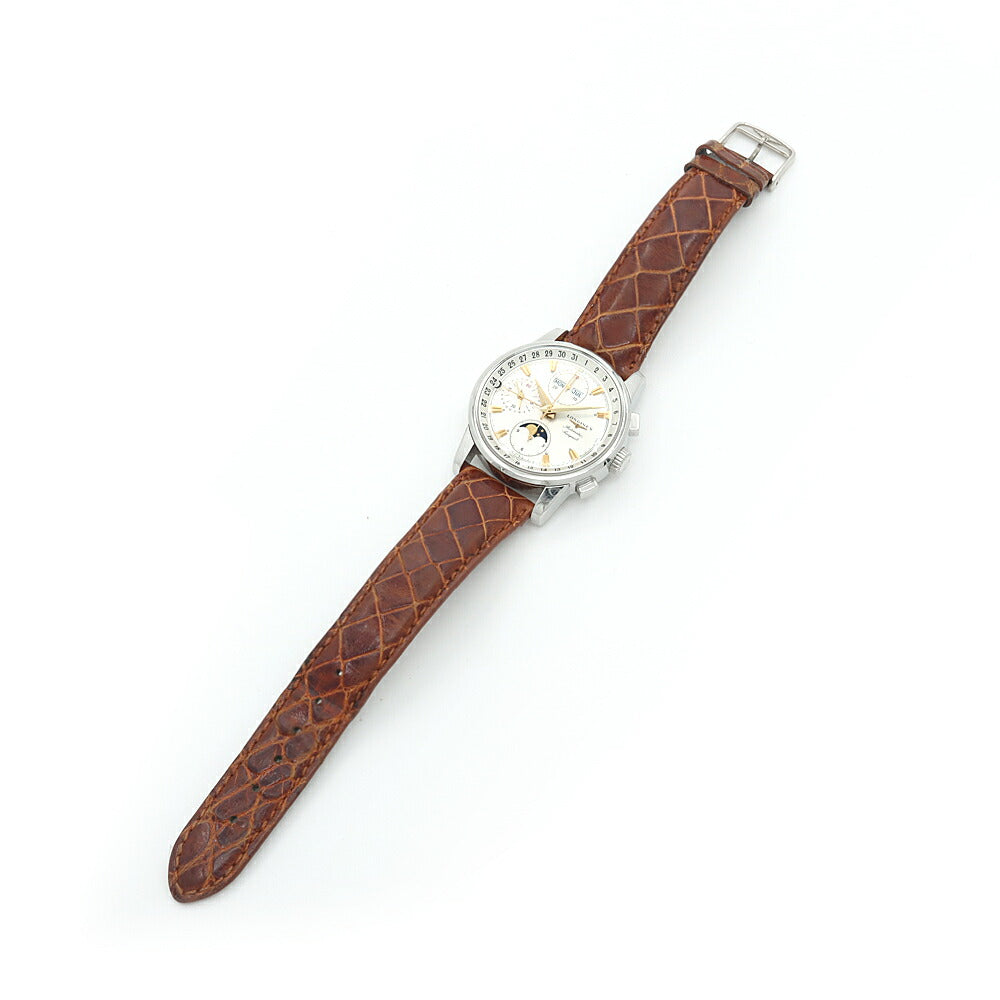 LONGINES ロンジン コンクエスト クロノグラフ L1.642.4.77.3 トリプルカレンダー ムーンフェイズ シルバー SS ステンレス メンズ 純正ベルト 純正尾錠 自動巻き【6ヶ月保証】【腕時計】【中古】