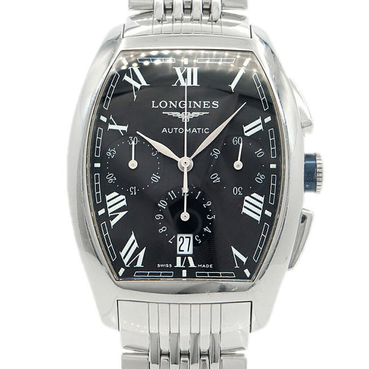内部点検済 LONGINES ロンジン エヴィデンツァ L2.643.4 クロノグラフ デイト 30m防水 黒 ブラック SS ステンレス メンズ 自動巻き【6ヶ月保証】【腕時計】【中古】