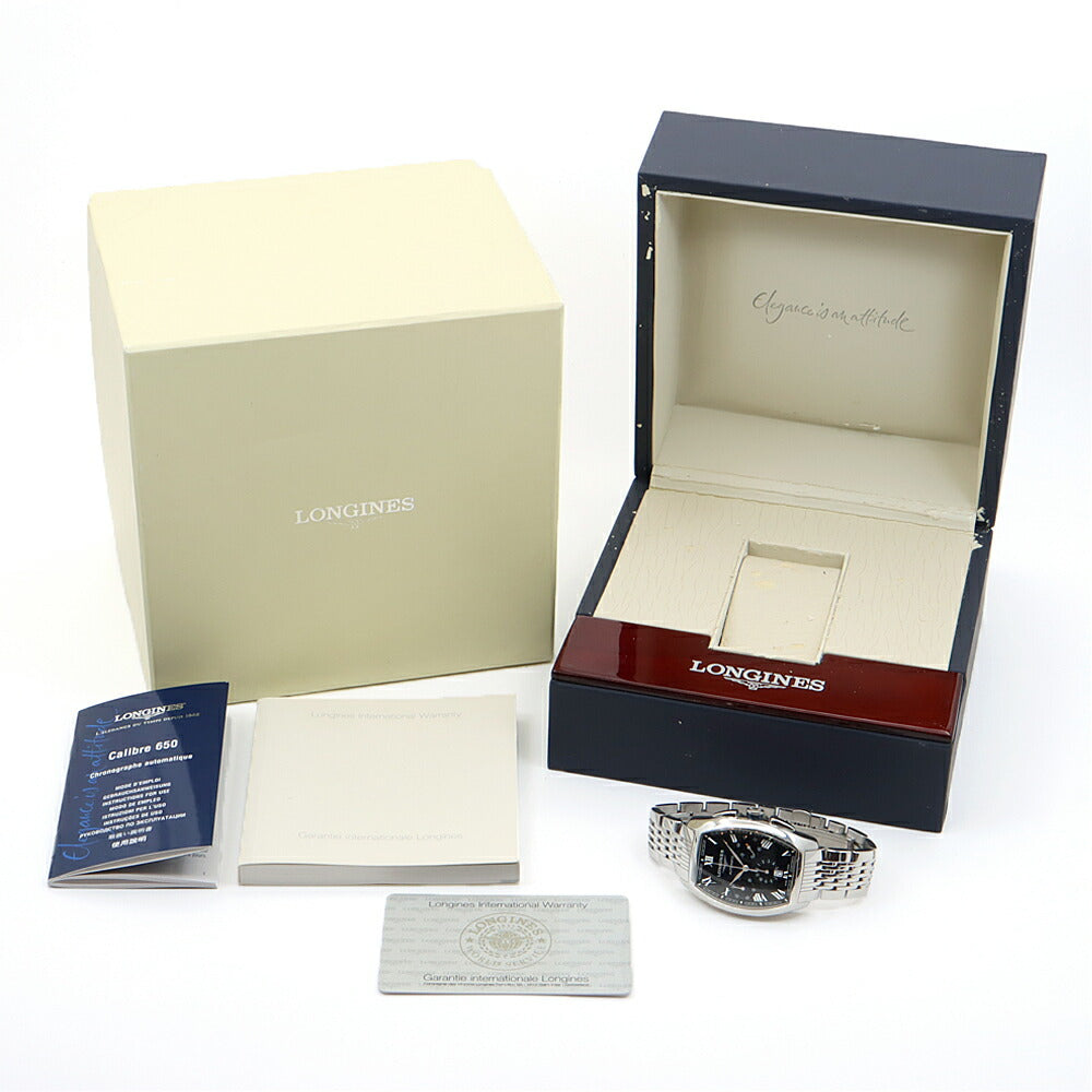 内部点検済 LONGINES ロンジン エヴィデンツァ L2.643.4 クロノグラフ デイト 30m防水 黒 ブラック SS ステンレス メンズ 自動巻き【6ヶ月保証】【腕時計】【中古】