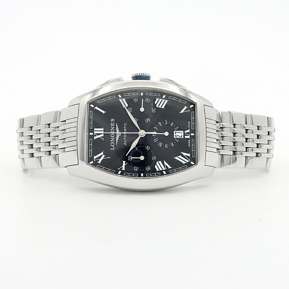 内部点検済 LONGINES ロンジン エヴィデンツァ L2.643.4 クロノグラフ デイト 30m防水 黒 ブラック SS ステンレス メンズ 自動巻き【6ヶ月保証】【腕時計】【中古】