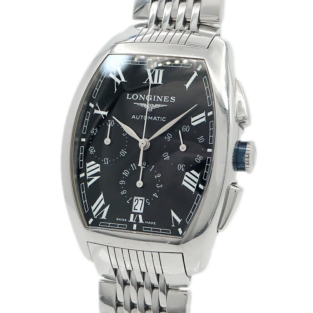 内部点検済 LONGINES ロンジン エヴィデンツァ L2.643.4 クロノグラフ デイト 30m防水 黒 ブラック SS ステンレス メンズ 自動巻き【6ヶ月保証】【腕時計】【中古】